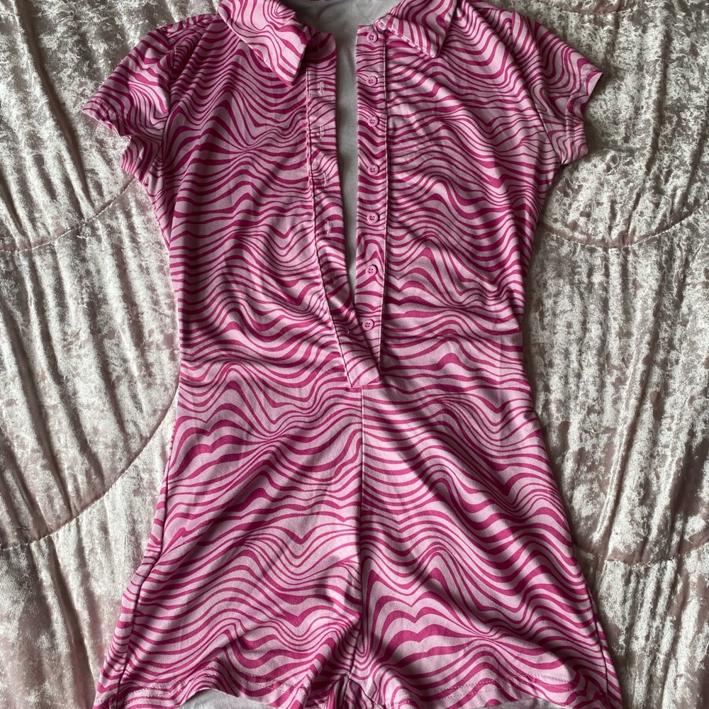 Pink and White Patterned Romper